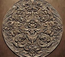 Old World Elegance in Wooden Floral Engraving for Decoration photo