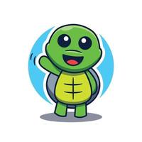 lindo personaje de dibujos animados de tortuga mascota agitando vector