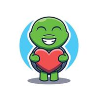 Cute turtle mascot cartoon logo holding a heart vector