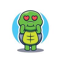 logotipo de dibujos animados de mascota de tortuga linda enamorándose vector