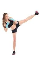 mujer joven posando en un stand de boxeo foto