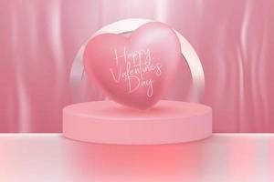 happy valentine's day editable text with realistic 3d love and podium background vector