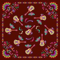 Hola Fiesta. Mexican symbols, sombrero, guitar. Scarf pattern design. Vector. vector