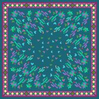 Mexican square pattern with cactus, agave, and birds. Bandana. Vector. vector