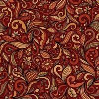 RED SEAMLESS VECTOR BACKGROUND WITH COMPLEX MULTICOLORED FLORAL ORNAMENT