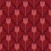 RED SEAMLESS VECTOR BACKGROUND WITH STYLIZED BLOOMING PROTEA