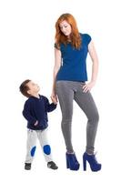 Young redhead woman with boy photo