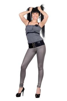 Sexy playful young woman. Isolated on white photo