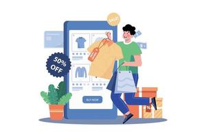 Man Buying Goods Via The Internet App vector