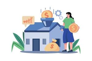 Woman visiting property with real estate agent. vector