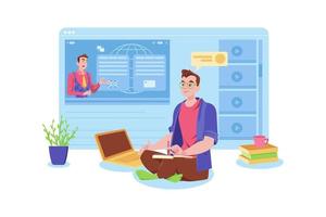 Man Learning Different Foreign Languages Online vector