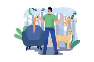 Man experiencing Virtual Zoo Illustration concept on white background vector