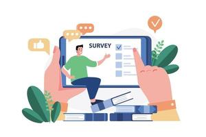 Man Answering Online Survey Illustration concept on white background vector