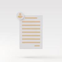 3d render documents personal data. Vector illustration.