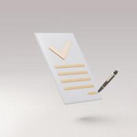 3d Documents and pens icon. Stack of paper sheets. A confirmed or approved document. Business icon. Vector illustration.