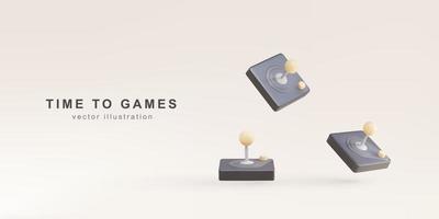 TIME TO GAMES - 3d Realistic old  gamepads. Vector illustration.