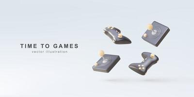 TIME TO GAMES - 3d Realistic old and new  gamepads. Vector illustration.