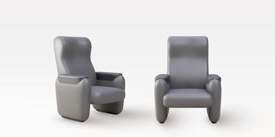 3d dos sillones de cine realistas asiento acogedor negro. sillón con cómodos codos. ilustración vectorial vector