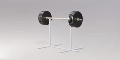 3d realistic barbell on white stand isolated on gray background. Vector illustration.