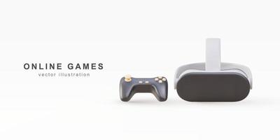 3d Virtual reality glasses and gaming controller. Futuristic realistic 3d creative concept design. Vector illustration.