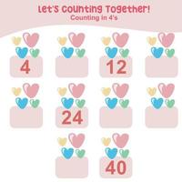 Mathematic counting worksheet. Math activity, count and write the missing numbers, math multiples. Educational printable math worksheet for children. Vector File.