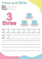 Trace and write number for children. Exercise for children to recognize the number. Educational worksheet for preschool. Vector file.