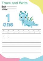 Trace and write number for children. Exercise for children to recognize the number. Educational worksheet for preschool. Vector file.