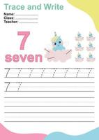 Trace and write number for children. Exercise for children to recognize the number. Educational worksheet for preschool. Vector file.