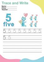 Trace and write number for children. Exercise for children to recognize the number. Educational worksheet for preschool. Vector file.