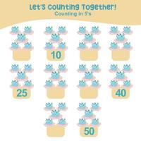 Mathematic counting worksheet. Math activity, count and write the missing numbers, math multiples. Educational printable math worksheet for children. Vector File.