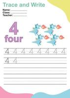 Trace and write number for children. Exercise for children to recognize the number. Educational worksheet for preschool. Vector file.