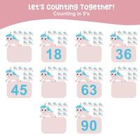 Mathematic counting worksheet. Math activity, count and write the missing numbers, math multiples. Educational printable math worksheet for children. Vector File.