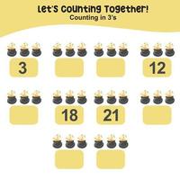 Mathematic counting worksheet. Math activity, count and write the missing numbers, math multiples. Educational printable math worksheet for children. Vector File.