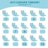 Mathematic counting worksheet. Math activity, count and write the missing numbers, math multiples. Educational printable math worksheet for children. Vector File.