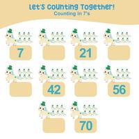 Mathematic counting worksheet. Math activity, count and write the missing numbers, math multiples. Educational printable math worksheet for children. Vector File.