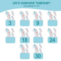 Mathematic counting worksheet. Math activity, count and write the missing numbers, math multiples. Educational printable math worksheet for children. Vector File.