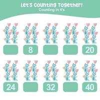 Mathematic counting worksheet. Math activity, count and write the missing numbers, math multiples. Educational printable math worksheet for children. Vector File.