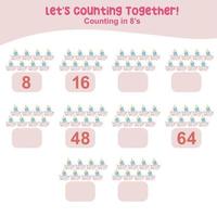 Mathematic counting worksheet. Math activity, count and write the missing numbers, math multiples. Educational printable math worksheet for children. Vector File.