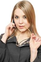 Close-up portrait of pensive young blonde photo