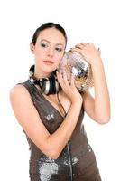 Portrait of young brunette with a mirror ball photo