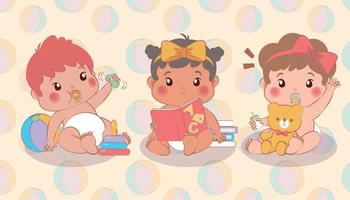 cute baby playing with toys vector