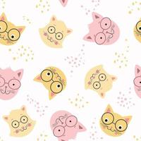 Seamless background with cute cats wearing glasses. vector