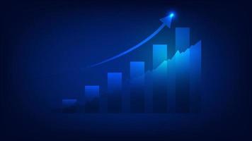 gráfico de barras con flecha de tendencia alcista que muestra el crecimiento del rendimiento empresarial y el beneficio de la inversión en el fondo azul vector