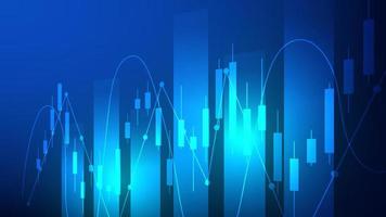 Financial business statistics with bar graph and candlestick chart show stock market price and effective earning on blue background vector