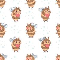 Seamless pattern with Cartoon cute bee in love for Valentine's Day isolated on white background vector illustration