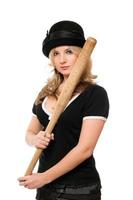 Portrait of nice young lady with a bat photo