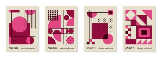 conjunto de 4 afiches de diseño geométrico vintage mínimo de los años 20, arte mural, plantilla, diseño con formas primitivas. fondo de patrón retro magenta rosa bauhaus, círculo abstracto vectorial, triángulo y cuadrado vector