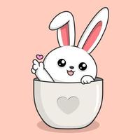 Bunny in Mug Love Hand - Cute Rabbit Kawaii in Cup vector