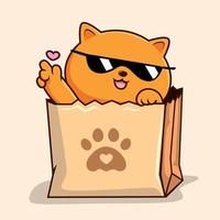 gato en bolsa de papel - lindo gato naranja peekaboo en bolsa de compras amor patas de mano con gafas de sol vector