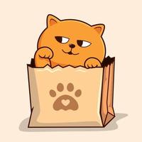 Cat in Paper Bag - Cute Orange Cat Peekaboo in Shopping Bag Waving Hand Paws vector
